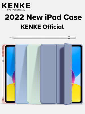 KENKE เคส iPad พร้อมที่ใส่ดินสอพร้อมฝาหลัง TPU แบบยืดหยุ่นนุ่มสำหรับ Apple iPad 2022 M2 Pro 11 นิ้ว iPad 10 Gen 10.9 นิ้ว iPad Pro 11 2020 2021 ฝาครอบถาดปากกาด้านซ้าย Auto Sl