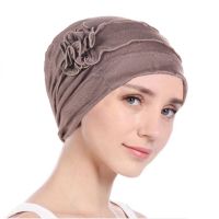 【YF】 New Women Flower Turban Cap Muslim Fashion Headscarf Hat Polyester Prayer Hats Wrap Hijab Caps Female Headdress