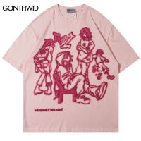 Hip Hop Streetwear เสื้อ Y2K Harajuku การ์ตูนญี่ปุ่นพิมพ์ขนาดใหญ่ Tshirt 2023ผู้ชายแฟชั่นลำลองฝ้าย Tee Tops