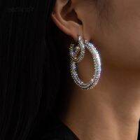 【CW】 IngeSight.Z Steampunk Iced Out Rhinestone Hoop Earrings Luxury Basketball Jewelry