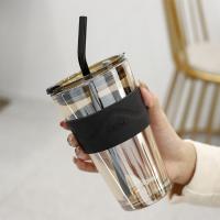 hotx【DT】 450ml Glass Cup Resistant Mug Wine Glasses Sealed with Straws