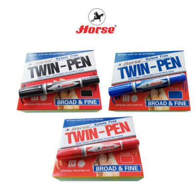 HORSE ตราม้า ปากกาเคมี 2หัว TWIN-PEN - สีน้ำเงิน ( 1x12)