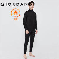 GIORDANO Men T-Shirts G-Warmer Fleece-Lined Stretchy Thermal Set Turtleneck Solid Color Comfy Warm Baselayer Casual Set 01212656