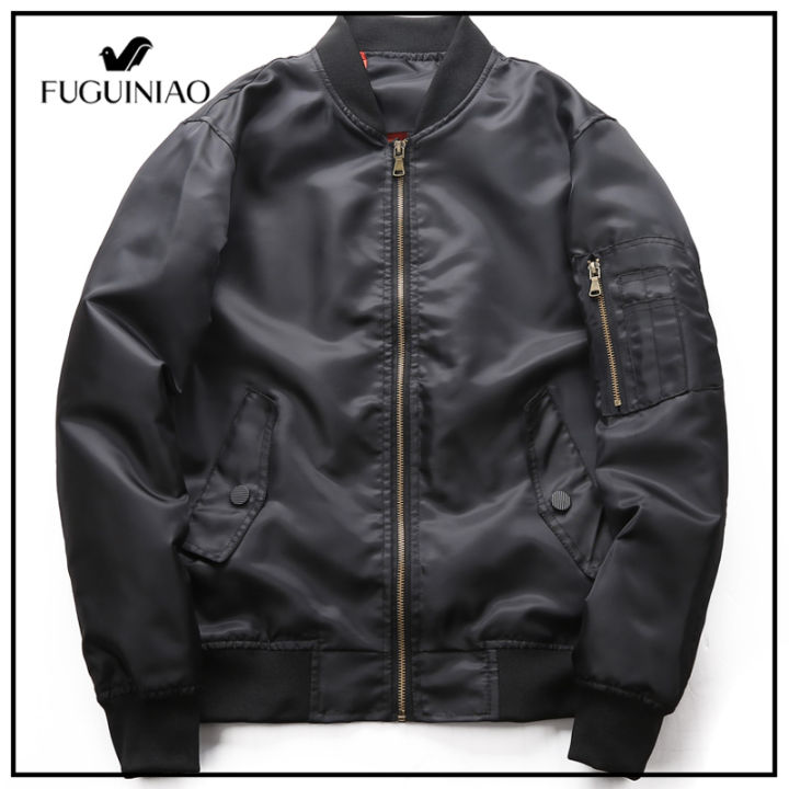 fuguiniao-เสื้อบอมเบอร์แจ็คเก็ตผู้ชายเสื้อเสื้อโค้ตย้อนยุคคู่-ด้านที่ใส่เสื้อเบสบอลชุดสูทเสื้อผ้า-l-3xl-สีดำ