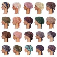 【YF】 New Fashion Style Elastic Lace Bandage Muslim Inner Caps Underscarf Hats Arab Hair Loss Hat Turban Various Colors