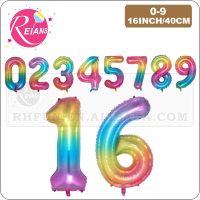 16 inch Rainbow Jelly Gradient Number figure Foil Balloon Baby Shower Happy Birthday Decoration Birthday Party Digital Balloons Balloons