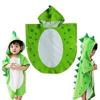 +【‘ Children Bath Towel Robe Kids Hooded Beach Swimming Poncho Dinosaur Pattern(Green+White 55 Cm X 110 Cm)