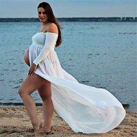 Wipe Chest Slit Maternity Dress Floor Length Skirt Photography for Photoshoot Pregnancy Robe Grossesse Shooting Photo