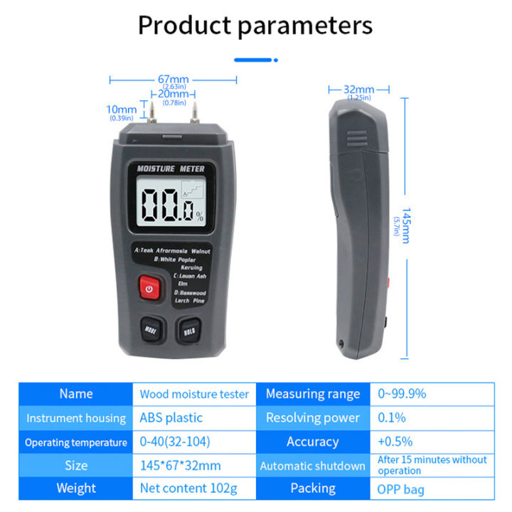 เครื่องตรวจจับความชื้นดิจิทัลเครื่องวัดความชื้นไม้9v-พร้อมตัวบ่งชี้เครื่องตรวจจับความชื้นดิจิทัลแม่นยำเครื่องวัดความชื้นนำมาใช้ใหม่ได้เครื่องวัดความชื้นไม้ที่แม่นยำ