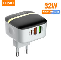 LDNIO 32วัตต์ USB C ชาร์จ QC 3.0 3พอร์ต USB Type C ชาร์จ PD 20วัตต์ชาร์จอย่างรวดเร็วอะแดปเตอร์โทรศัพท์มือถือผนังชาร์จ