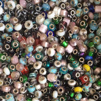 100Pcs Mixed Random Patterns Colors Perles Charm European Beads Glass Spacers Big Hole Fit DIY Bracelet Necklace Jewelry Making