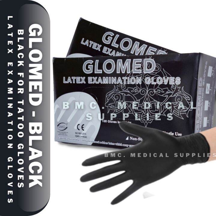 heat sell Glomed (Latex) Black Gloves (Tattoo Gloves) [03324] Lazada PH