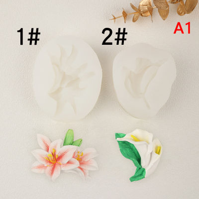JIANG แม่พิมพ์ซิลิโคนสำหรับอบฟองดองรูปดอกไม้ดอกลิลลี่แบบทำมือมีกาวในตัวปล่อยเทียนหอมสำหรับตกแต่งรถ