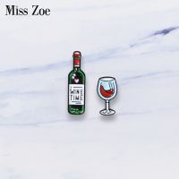 【CW】 wine and Glass Enamel pin WINE TIME brooches Lapel Pin Badge Cartoon Jewelry for friends Lovers