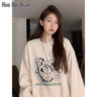 RUO BEI XUAN เสื้อสเวตเตอร์ผู้หญิงสไตล์เกาหลีหลวมใหม่โอเวอร์ไซส์คอกลมเสื้อแฟชั่นอินเทรนด์