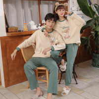 SLPBELY Couple Pajamas Set Homesuit Spring Cotton Cartoon Plaid Casual Two Piece Long Sleeve Pyjamas Lovers Homewear Loungwear