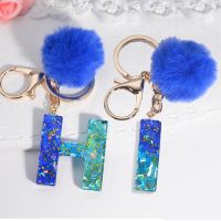 Resin Blue Love Letter Keychain Handmade Crystal Glue Drop Butterfly Tassel Accessories Keyring Womens Pendant Ornaments Gift
