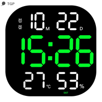 ? TGP LED Digital Wall CLOCK อุณหภูมิหน้าจอขนาดใหญ่วันที่แสดงนาฬิกาปลุกอิเล็กทรอนิกส์พร้อมรีโมทคอนโทรลห้องนั่งเล่นตกแต่ง