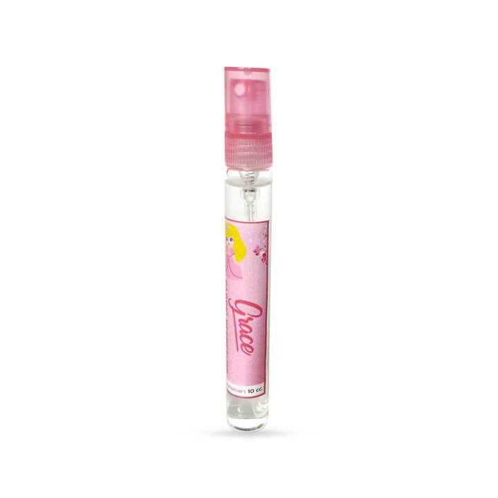 น้ำหอมฉีดผ้าgrace-สีชมพูขนาดพกพา10ml-หอมกลิ่นน้ำยาปรับผ้านุ่มคอมฟอทรุ่นตำนาน