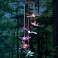 Solar Mobile LED Light Color Changing Wind Chimes Dragonfly Pendant Aeolian Bell Yard Garden Wind Chimes Lamp Accessories