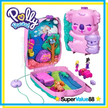 Polly Pocket Dolls & Accessories, 2-In-1 Travel Toy, Koala Purse Playset  with 2 Micro Dolls, 1 Toy Car and 5 Animals