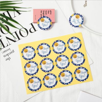 600pcslot Blue Wreath Thank You Adhesive Stickers Round Flower Seal Label Handmade Creative Envelope Seal Stationery Sticker