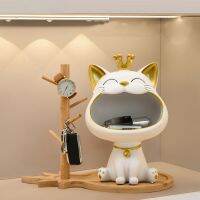 Cat Ornament Big Mouth Cat Statue Key Holder Storage box with Tray Nordic Table Decoration Resin Animal Sculpture Cat Fugurine