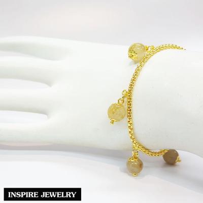 Inspire Jewelry ,สร้อยข้อมือ  หุ้มทองแท้ 24K  งานDesign  ห้อยหินไหมทอง สวยหรู พร้อมถุงกำมะหยี่