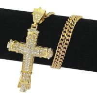 Luxury Mens Jewellery Cross Necklace Chain for Men Stainless Steel Necklace Men Hip Hop Jewelry Rhinestone Religious Pendant