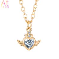 Lovely Crown Heart Angle Wing Necklace For Women Luxury Shiny Cubic Zirconia Crystal Pendant Necklace Gold Plated Couple Jewelry
