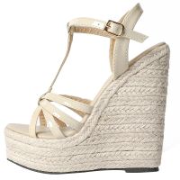 【CW】 Hemp rope women  39;s shoes shoes large size wedge heel platform sandals Simple European and American woven