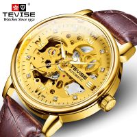 ZZOOI Dropshipping Men Watches TEVISE T869 Hollow Skeleton Automatic Watch Men Luminous Mechanical Watches Leather Strap Wristwatches