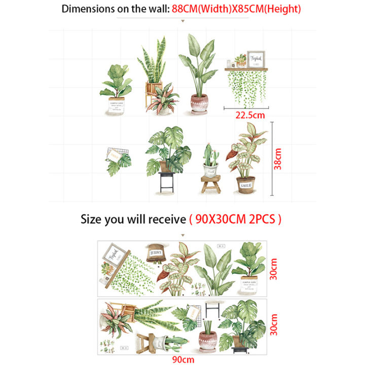 carmelun-วอลสติ๊กเกอร์ติดผนังลายใบไม้สีเขียวสำหรับรูปลอกติดผนังไวนิลตกแต่งห้องนั่งเล่นในบ้านพืชเขตร้อนภาพติดประตูสำหรับเด็กแบบ-diy