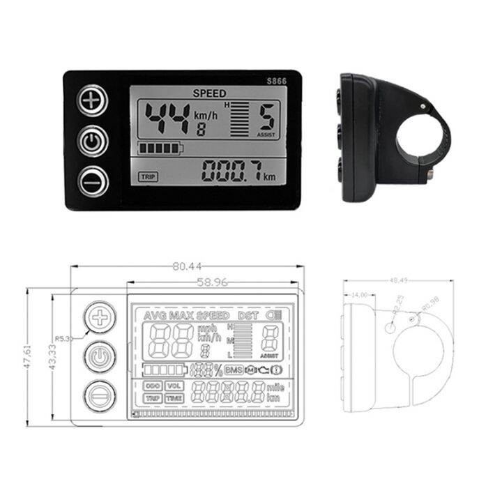 24v-36v-48v-60v-s866-controller-panel-dashboard-electric-bike-lcd-display-for-electric-e-bike-scooter-sm-plug-5pin