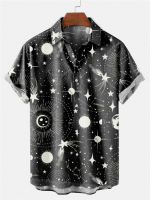 Space พิมพ์ Casual Men Vintage หลวมเสื้อชายหาดฤดูร้อนใหม่เสื้อแขนสั้นฮาวาย Oversize 6XL