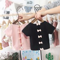 2-6 ปีเด็กสาวเสื้อยืดแฟชั่นฤดูร้อน Five Bows Designs ที่ด้านหลังผ้าฝ้ายสีชมพู Tops