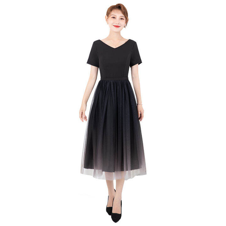 japan-and-south-korea-black-dress-womens-long-new-slim-temperament-v-neck-dress-daily-evening-dress