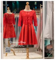 ชุดราตรีออกงาน ชุดราตรีสวยหรู ชุดราตรีสั้นมีแขน BB064-RED แดง