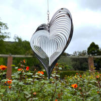 3D Beating Wind Spinner Square Heart Drop Shape Stainless Steel Rotating Wind Chime Bell Outdoor Garden Indoor Hanging Decor