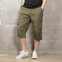 COD SDFERTREWWE Summer Long Length Cargo Shorts Men Knee Pocket Casual Cotton Elastic Waist Bermudas Male Military Armygreen Shorts