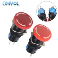 1PC Red Mushroom Emergency Stop Push Button Switch AC250V 3A Switch Equipment Lift Latching Self-Locking Red Mushroom 1NO/2NO