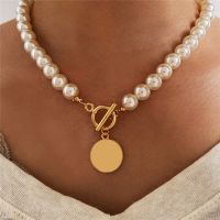 ℡❈ 2023 Fashion Wedding Pearl Choker Necklace For Women Vintage Coin Lock Pendant Chain Jewelry on the Neck Accessories Party Gift