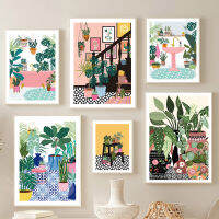 กรีกกระเบื้อง botanical House พืช Art Nordic โปสเตอร์ตกแต่งบ้าน Boho R แจกันใบภาพ Modern Wall Art ภาพวาดผ้าใบ