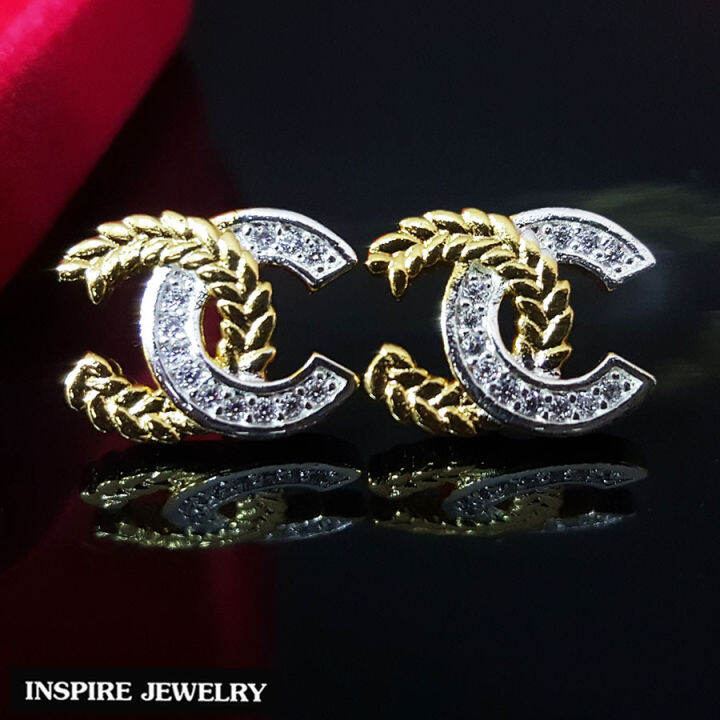 inspire-jewelry-ต่างหู-ฝังเพชร-งานจิวเวลลี่-หุ้มทองแท้-100-24k-สวยหรู-พร้อมถุงกำมะหยี่