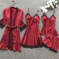 【jw】⊙  4PCS/Set Set V-Neck Cami Nighties Pyjama Nightwear Nightdress Fashion