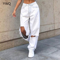 Mid Waist Boyfriend Fashion Loose Destroyed Womens Classic Hole Baggy Jeans White Womens Vintage Pants Wide Leg Jeans Trousers