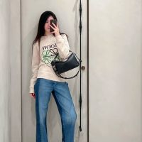 2023 Genuine  Loe early autumn new classic contrasting color embroidered round neck sweatshirt couple style loose and versatile casual pullover