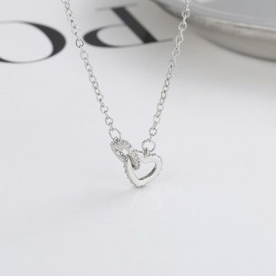 JDY6H Silver Color Zircon Love Necklaces for Women Heart-shaped Interlocking Clavicle Chain Choke  New Jewelry
