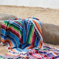 Boho Ethnic Style Beach Blanket Beach Towel Tassels Throw Rug Mexican Style Picnic Blanket Handmade Striped Tablecloth