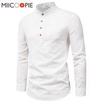 Men Solid Color Stand Shirts Top Breathable Linen Long Sleeved Mens Slim Clothes Shirt National Style Male Casual Blouse Camisas ZT00030